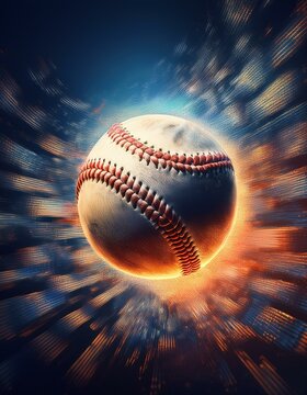 A baseball surrounded by dynamic, radiant energy, capturing the thrill and speed of the game. Ideal for sports promotions, athletic branding, or high-energy marketing campaigns.