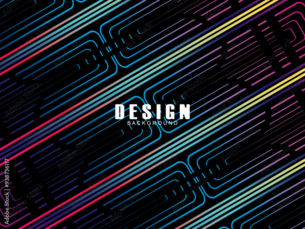 Fototapete futuristic abstract technology shining rainbow light lines with modern lines pattern black backgroun