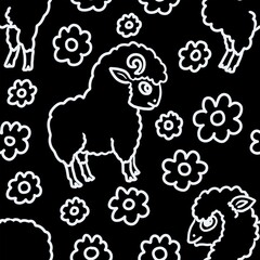 sheep and flowers seamless abstract pattern background fabric fashion design print wrapping paper digital illustration art texture textile wallpaper apparel image 