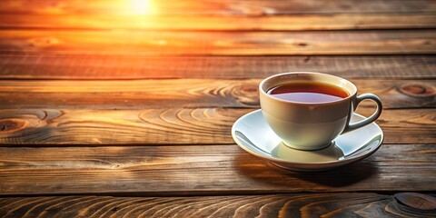 Obraz premium A cup of tea or coffee resting on a wooden table , beverage, hot drink, relaxation, morning routine, cozy, warm