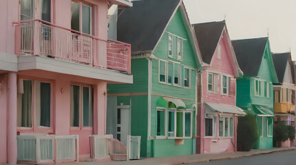 Obraz premium brightly colored houses line a street in a residential area