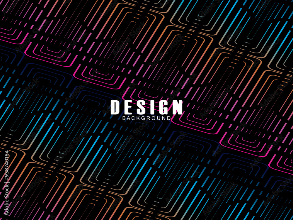 Fototapete futuristic abstract technology shining rainbow light lines with modern lines pattern black backgroun