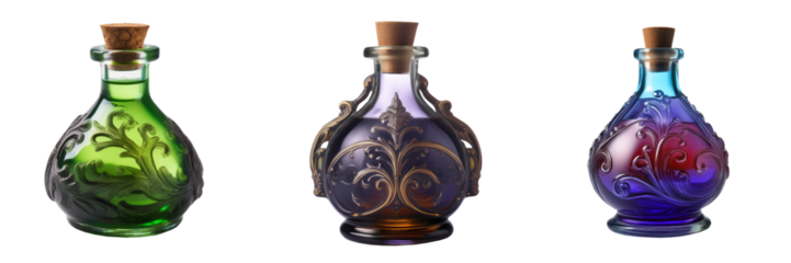 fantasy potion bottle isolated on transparent background