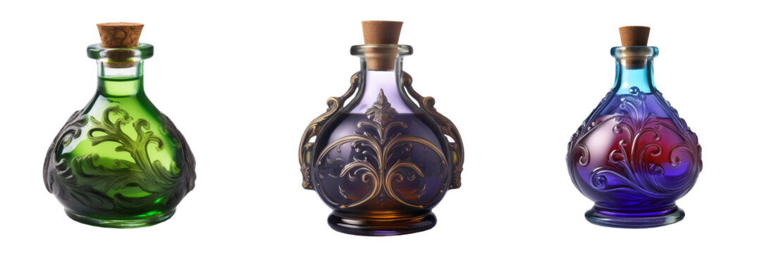 fantasy potion bottle isolated on transparent background