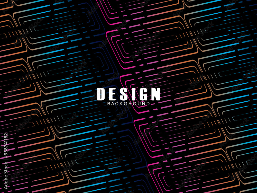 Fototapete futuristic abstract technology shining rainbow light lines with modern lines pattern black backgroun
