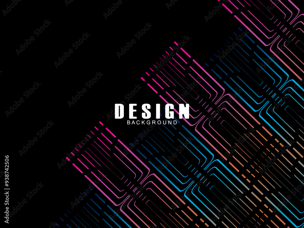 Fototapete futuristic abstract technology shining rainbow light lines with modern lines pattern black backgroun