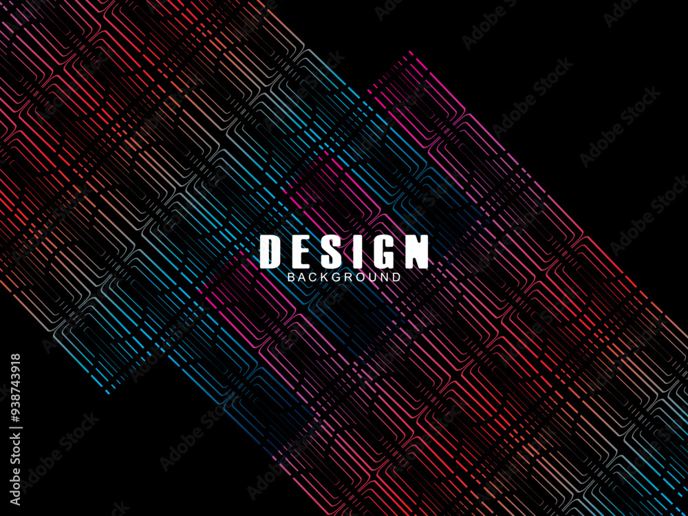 Fototapete futuristic abstract technology shining rainbow light lines with modern lines pattern black backgroun