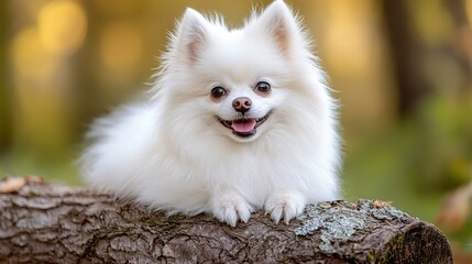 Fototapeta premium White Pomeranian Spitz. A Beautiful and Fluffy White Pomeranian Spitz Dog, Showcasing Its Elegant Fur and Adorable Features.
