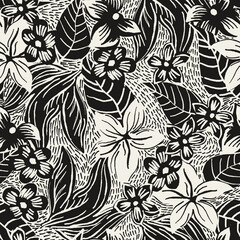 black and white detailed floral block color revers seamless print pattern