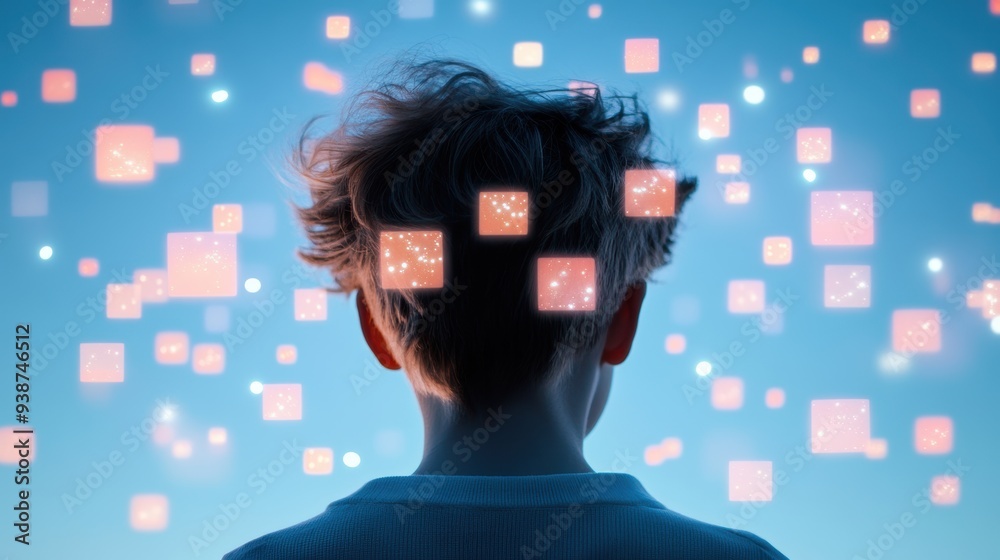 Wall mural a person on a video call, their face projected on a virtual screen, showcasing the ability of cybers