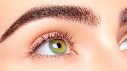 Naklejka premium A portrait of a woman with naturally bushy eyebrows unaltered and expressive The image is shot in a bright even light with the focus on the eyes and eyebrows celebrating the unique and bold beauty of