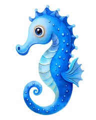 Fototapeta premium Cute blue seahorse clipart illustration isolated on white background