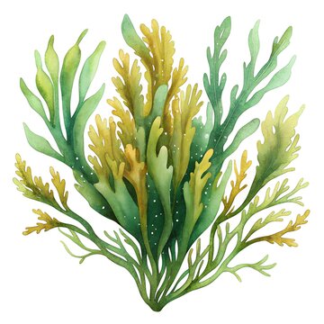 watercolor seaweed green yellow aquatic plant clip art preview