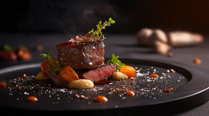 Artisanal Gourmet Dish with Elegant Presentation in a Fine Dining Setting