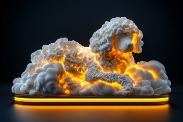 A 3D French poodle with a soft glow, representing the charm and elegance of France.