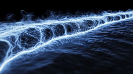 A mesmerizing image of bioluminescent plankton glowing in the ocean at night The tiny organisms create a stunning ethereal blue glow illuminating the waves and leaving trails of light in the water The