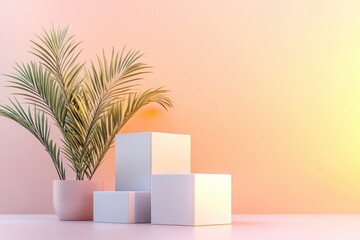 Futuristic 3D Podium with Matte Finish and Sharp Edges Illuminated by Cool Lighting, Perfect for Showcasing High-Tech Gadgets