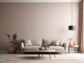 Minimalist modern living room interior background, living room mock up in scandinavian style, empty wall mockup, 3d rendering