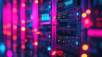 Obraz premium Data Center with Neon Lights