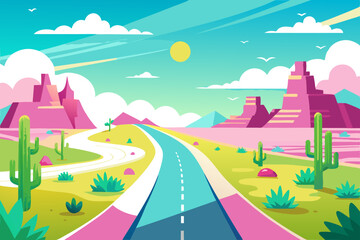 Fototapeta premium Desert Pathway art vector illustration