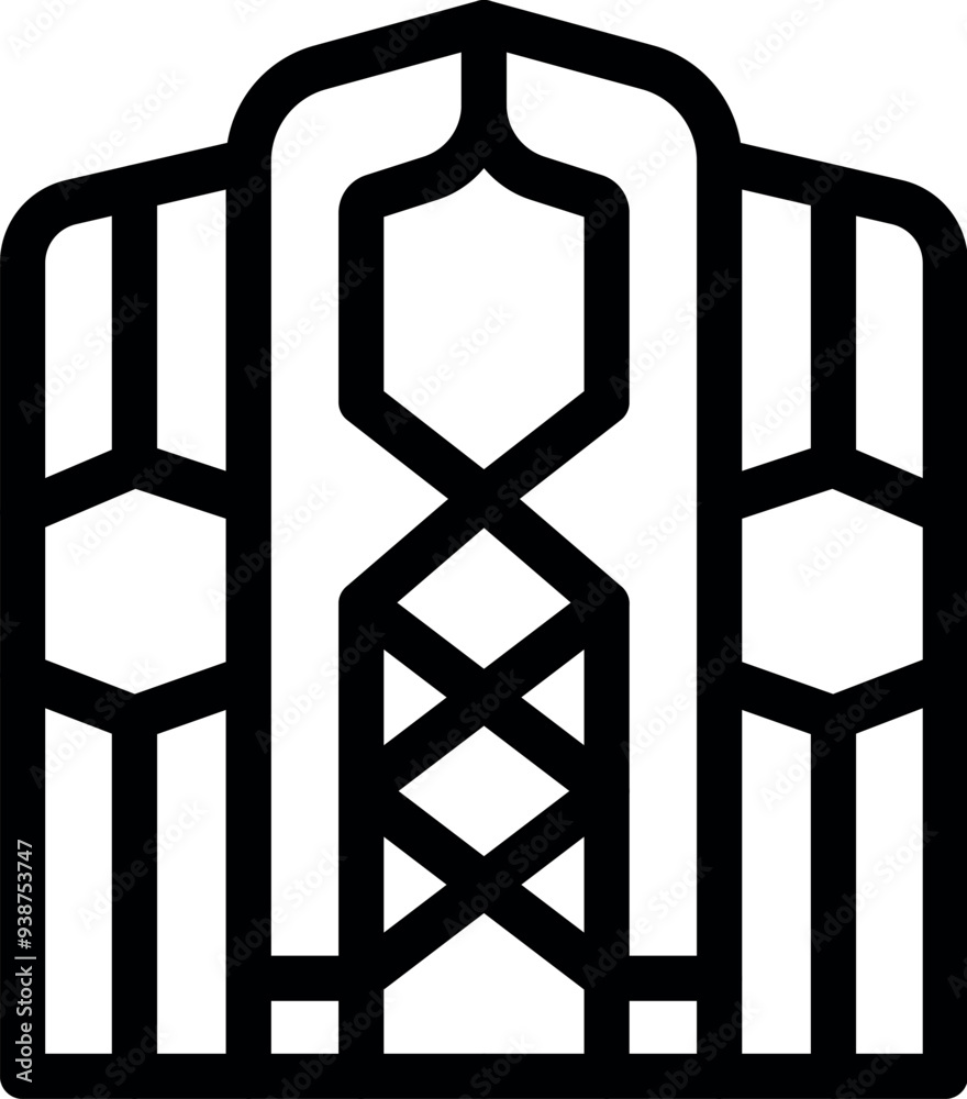 Poster building front view with hexagon windows facade modern architecture outline icon