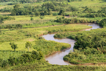 Africa, Uganda, Ishasha, Queen Elizabeth National Park. Tributary of the Kazinga Channel near Mweya and Mweya Safari Lodge. 2016-08-04
