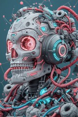 Obraz premium Neon Cyberpunk Fusion: Day of the Dead Sugar Skull Artwork,Generative Ai