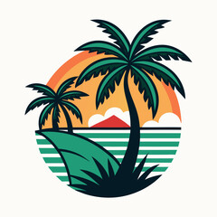 Tropical Palm Tree Tee Print Design on White art vector illustration
