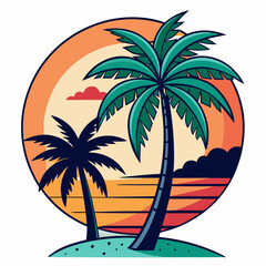 Tropical Palm Tree Tee Print Design on White art vector illustration