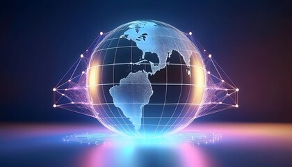 Naklejka premium Illustration of the world in a blue theme showing the concept of hologram technology from AI.