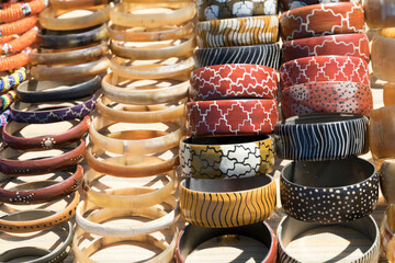 Africa, Kenya, Samburu National Reserve. Tribal handicrafts, bracelets, jewelry. 2016-08-04