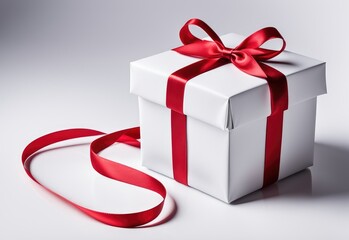 Gift box tied with red ribbon isolated on white background. image seen in the center and top