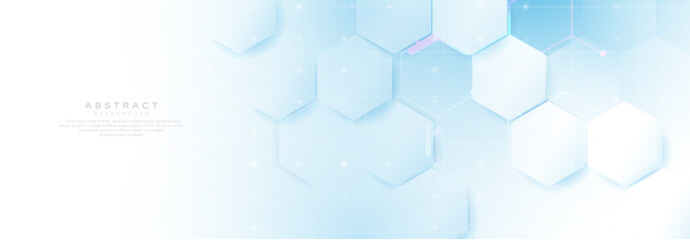 Abstract clean white and blue hexagon shapes pattern background. Futuristic healthcare technology concept. Vector illustration