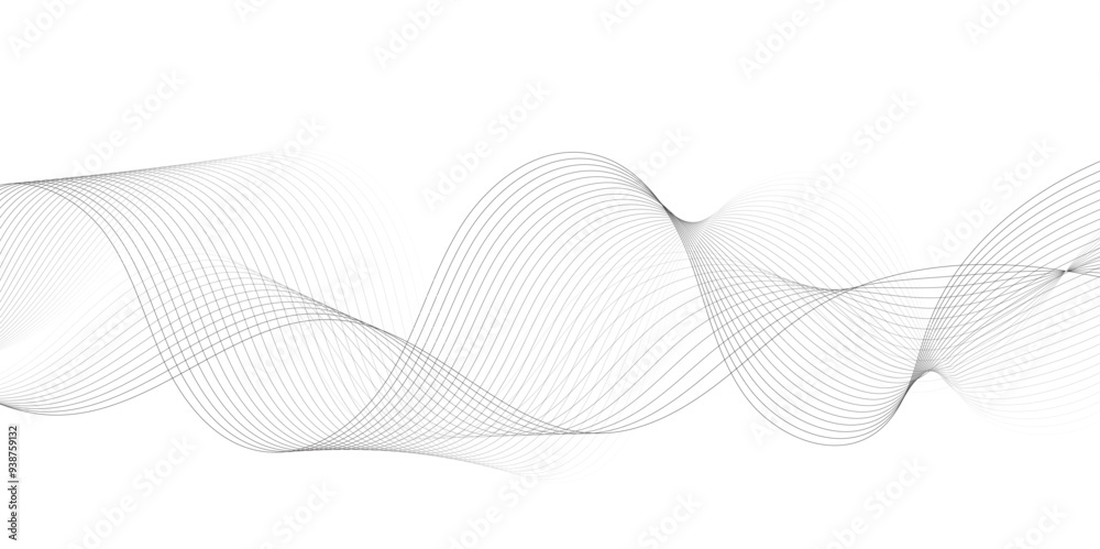 Poster Abstract grey, white smooth element swoosh speed wave modern stream background. Wave with lines created using blend tool. Abstract frequency sound wave lines and twisted curve lines background.	
