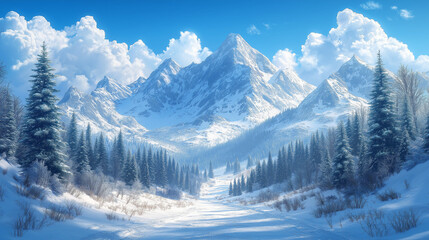 snow covered mountains, winter landscape with snow, winter landscape in the mountains, winter mountain landscape © WARIS ALI