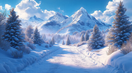 Obraz premium winter mountain landscape, winter landscape with snow, winter landscape in the mountains, winter mountain landscape