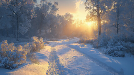 Obraz premium winter landscape with trees, winter landscape in the forest, winter landscape with snow, road in the snow