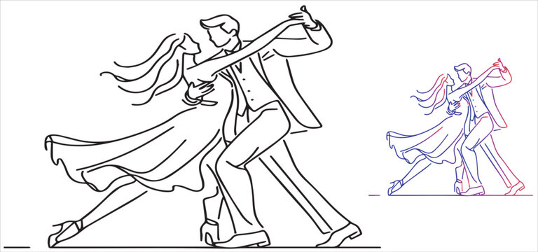 a couple dancing in a dynamic pose, The line art illustration