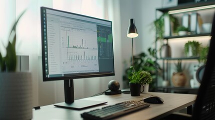 a scene of a desktop computer with a large monitor, highlighting the screen displaying work documents.