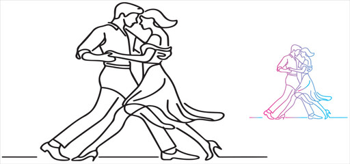 Single one line drawing happy cute married man and woman dancing on the floor 