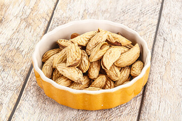 Shelled dry almond nut heap