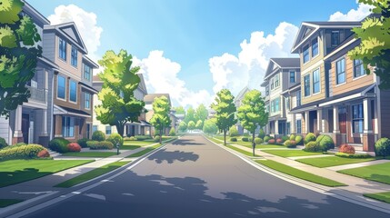 Obraz premium a tranquil residential scene with a combination of sleek apartment buildings and cozy single-family homes