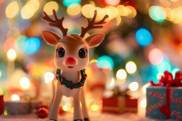 A cute Christmas reindeer figurine with Christmas ornaments decorations 