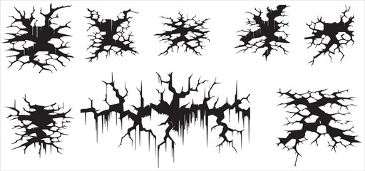 Black crack set, vector broken floor texture vector