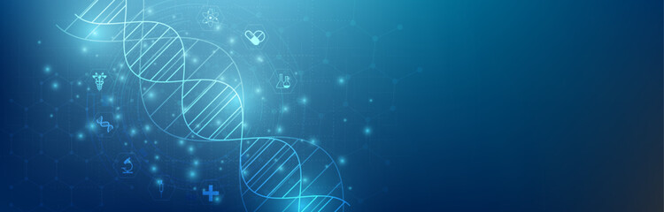 Abstract  technology science concept with a DNA molecules and biology vector illustration.DNA blue background. 
