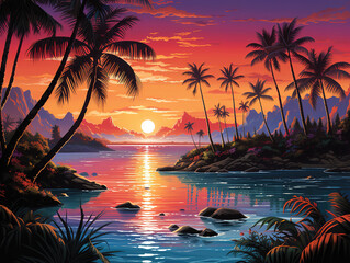 Fototapeta premium Superb Tropical beach sunset palm trees tropical twilight palm tree beach sunset