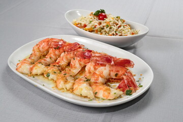 Santista shrimp with Greek rice on the plate