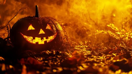 Fototapeta premium festive background with evil pumpkin for Halloween