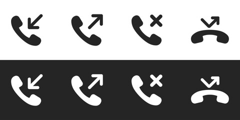 Incoming, outgoing, decline and missed call phone icon vector design