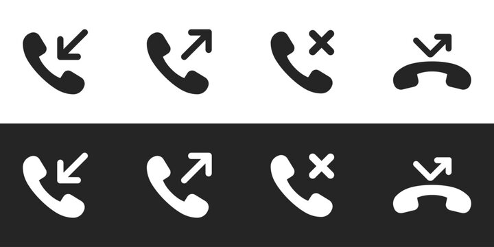 Incoming, outgoing, decline and missed call phone icon vector design